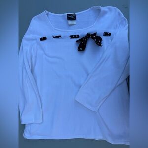 Darling white sweater with brown ribbon
